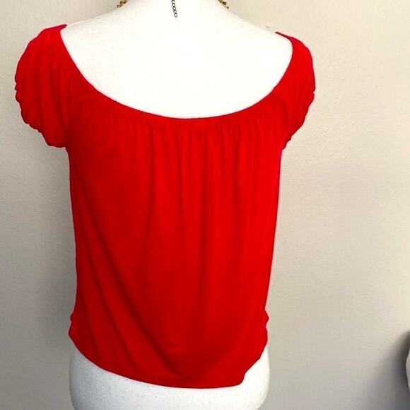 Sky and Sparrow Button Down Crop Top with Waist Tie in Red M On Off Shoulder - Picture 3 of 12